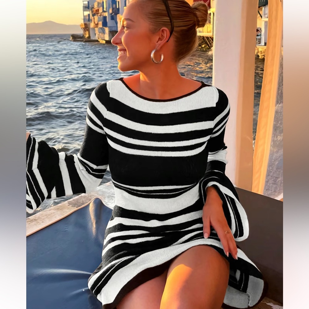 Long sleeve stripe mini dress